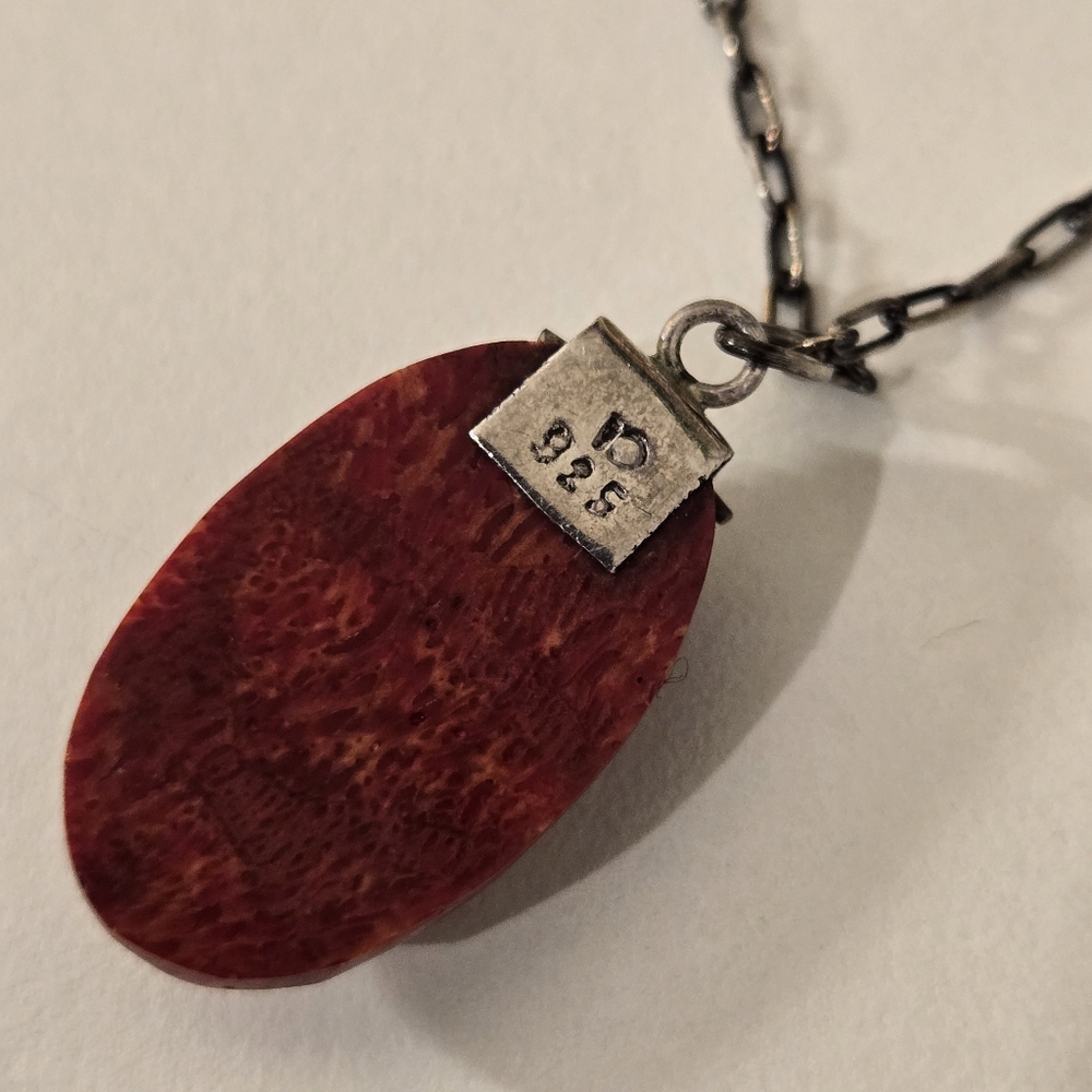 Vintage red sponge coral 925 pendant necklace Whimsigoth Fairy Western Southwest - Picture 5 of 8